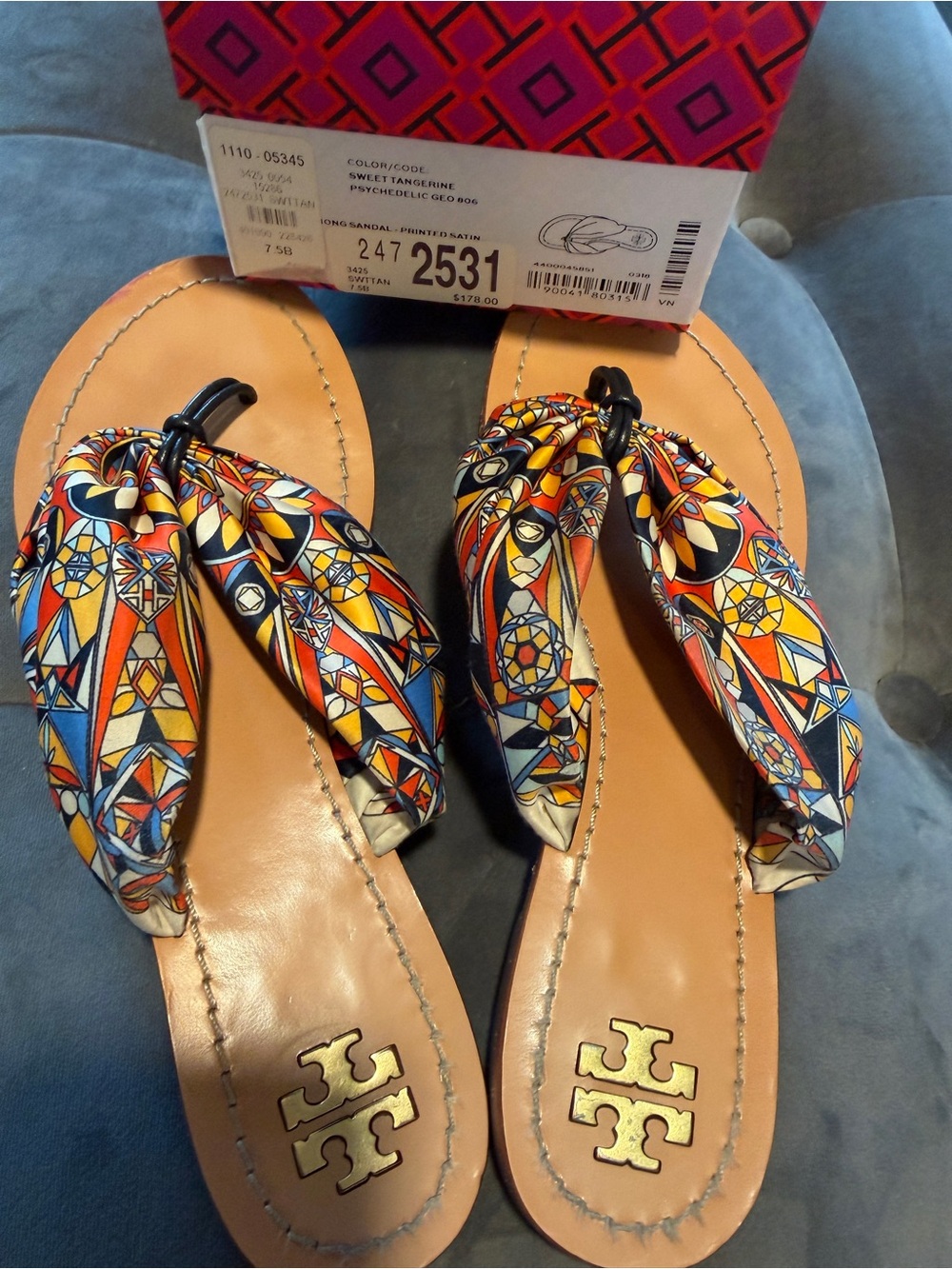 Tory Burch Sweet Tangerine Geometric Satin Knot Sandals - Multi-Color